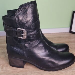 Josef Seibel Fleece Lined Black Leather Ankle Boots Buckle 41